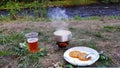 Dinner on a camp site Royalty Free Stock Photo