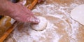 Preparing dough for pie on a sofra Royalty Free Stock Photo