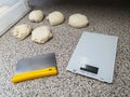 Preparing the dough for pizza, scales Royalty Free Stock Photo