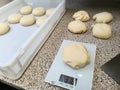 Preparing the dough for pizza, scales Royalty Free Stock Photo