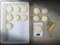 Preparing the dough for pizza, scales Royalty Free Stock Photo