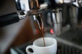 Preparing espresso on professional coffee machine
