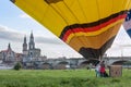 Preparing for the flight of balloons on a summer day, the city of Dresden