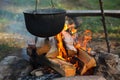 Preparing food on campfire Royalty Free Stock Photo