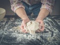 Preparing fresh dough for baking