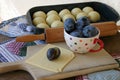 Preparing of fruit dumplings stuffed with plums