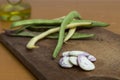 Preparing green beans for cooking