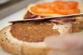 Preparing ham sandwich in a cafeteria Royalty Free Stock Photo