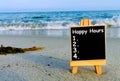 Preparing for Happy hours, Happy hours list on a blackboard.