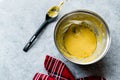 Preparing Hollandaise Sauce in Pot / French Cooking Recipe Royalty Free Stock Photo