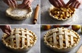 Preparing homemade apple pie with lattice crust recipe Royalty Free Stock Photo