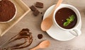 Preparing hot chocolate recipe with lingredientes on kitchen table elevated Royalty Free Stock Photo