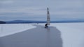 Ice sailing on frozen lake Siljan n Rattvik in Dalarna in Sweden