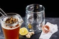 Preparation of fermenting kombucha tea in jar