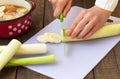 Preparing leek soup Royalty Free Stock Photo