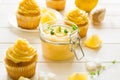 Preparing lemon cupcakes with citrus curd Royalty Free Stock Photo