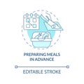 Preparing meals in advance blue concept icon