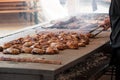 Preparing meat and chiken barbecue outdoor Royalty Free Stock Photo
