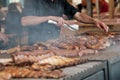 Preparing meat and chiken barbecue outdoor Royalty Free Stock Photo