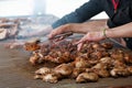 Preparing meat and chiken barbecue outdoor Royalty Free Stock Photo