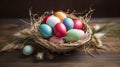 Preparing multicolored eggs for decorating during Easter festivities.AI Generated Royalty Free Stock Photo