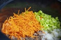 Ingredients for Soup Preparation in Kitchen Royalty Free Stock Photo