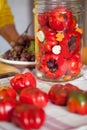 Preparing Pickled Grape Filled Peppers Royalty Free Stock Photo