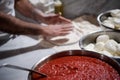 Preparing Pizza dought at the pizzeria Royalty Free Stock Photo