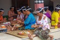 Preparing for religious offering Tampak Siring Tirta Empul temple Royalty Free Stock Photo