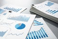 Preparing report. Blue graphs and charts. Royalty Free Stock Photo