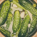Making pickled cucumbers in clay jar Royalty Free Stock Photo