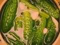 Making pickled cucumbers in clay jar Royalty Free Stock Photo