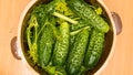 Making pickled cucumbers in clay jar Royalty Free Stock Photo