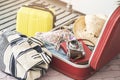 Preparing summer luggage at home Royalty Free Stock Photo