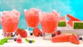 Preparing Summertime refreshing Watermelon granita desserts.