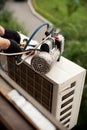 Preparing to install new air conditioner Royalty Free Stock Photo