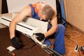 Preparing to install new air conditioner Royalty Free Stock Photo