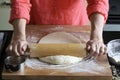 Woman's hands preparing fresh dough.
