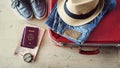 Preparing travel suitcase high angle view Royalty Free Stock Photo