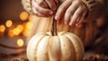 Hands Holding White Pumpkin Stem, generative ai Royalty Free Stock Photo