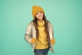 Preparing for winter. trendy warm clothing. accessories shop for kids. enjoy weather on christmas holidays. smiling Royalty Free Stock Photo