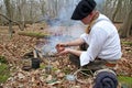 Preparing yerba mate in woods Royalty Free Stock Photo