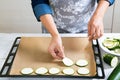 Preparing zucchini to bake Royalty Free Stock Photo