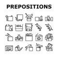 preposition english language icons set vector