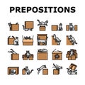 preposition english language icons set vector