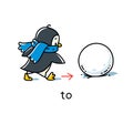 Preposition of movement. Penguin goes to the snow