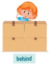 Preposition of place with cartoon girl and a box