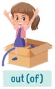 Preposition of place with cartoon girl and a box