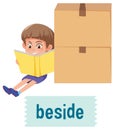 Preposition of place with cartoon girl and a box