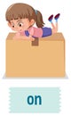 Preposition of place with cartoon girl and a box